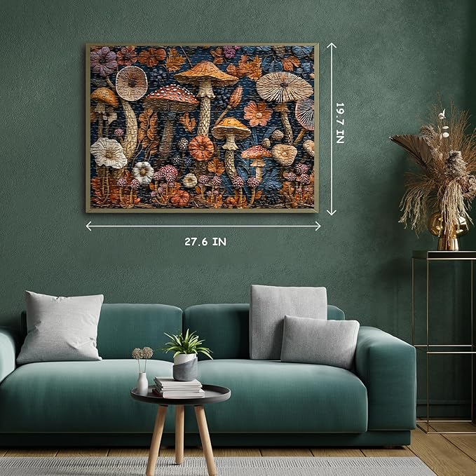Vintage Mushroom Puzzles for Adults 1000 Pieces, Nature Mushroom Forest Flower Puzzle Art, Unique Plant Jigsaw Puzzle Retro, Impossible Challenging Puzzles for Adults