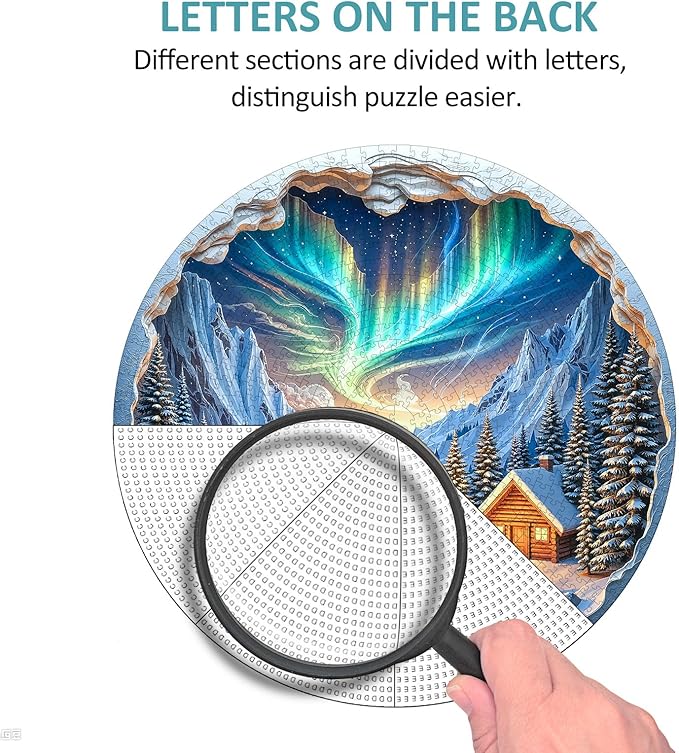 Northern Lights Puzzles for Adults 1000 Pieces, Winter Snow Scene Cabin Bonfire Jigsaw Puzzles 1000 Pieces for Adults, Fun Puzzles with Letters On Back, Challenging Game Toys (26.5 * 26.5in)