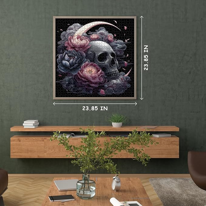 Skull Puzzle for Adults 1000 Pieces, Vintage Flower Puzzle Horror Skeleton, Black Art Floral Moon Challenge Jigsaw Puzzle