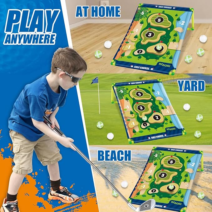 Velcro Golf Chipping Game Set w/t 2 Clubs, Portable Sticky Golf Battle Game for Indoor Outdoor Backyard Park Beach, Practice Kit for Kids Juniors Adult Family, Golf Gifts for Party Birthday Christmas