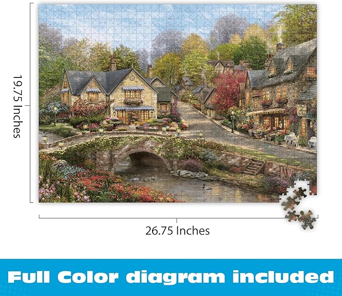 Buffalo Games Thomas Kinkade Summer in Cobblestone Village 1000 Piece Puzzle – Silver Select Premium Jigsaw Puzzle with Foil Accents & Reference Poster