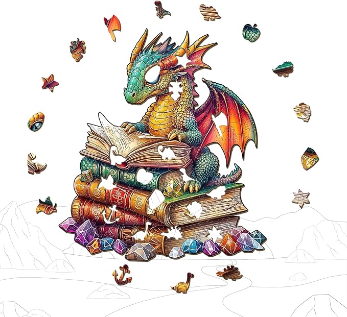 Wooden Puzzles for Adults - Reading Dragon Wood Puzzles Adult - Unique Animal Shape Wooden Jigsaw Puzzles for Adults - Birthday Gifts for Puzzle Lovers, Family (8.5 * 8.5in - 100 Pieces)