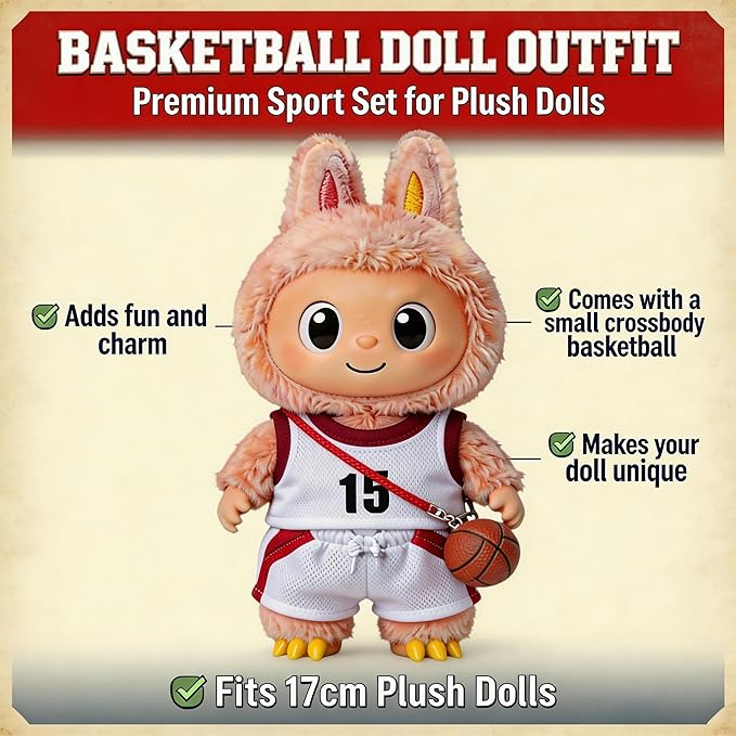 Sports-Themed Basketball 3-Piece Set,is Suitable for a 17cm Dolls, Dolls Clothing Accessories (NO.15 - Red&White)【 Key Point 】 ：Only Clothes, no Dolls.