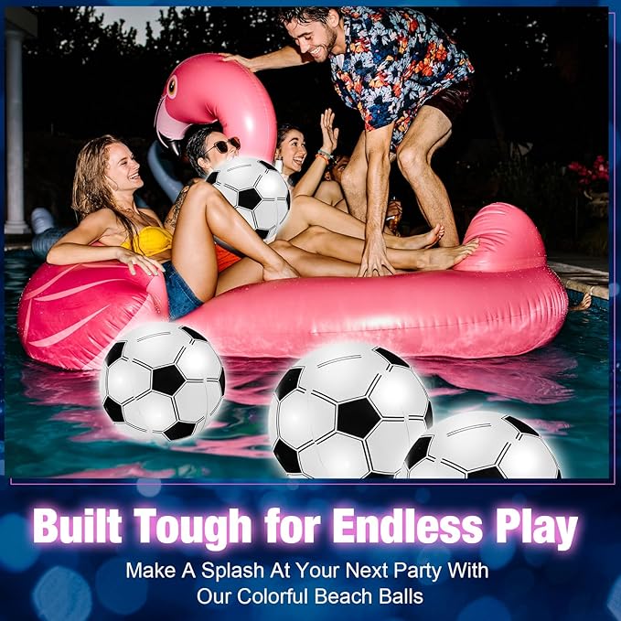 Zhanmai 10 Pcs Inflatable Soccer Balls, Glow in the Dark Beach Balls Bouncing Sports Light up Swimming Pool Toys for Soccer Birthday Party Decorations Favors