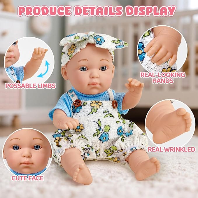 Cleboen Baby Doll Accessories Set for Girls, 9'' Baby Doll with 2 Sets Clothes Doll Walker Chair Feeding Bottle Pacifier Diaper Blanket, Realistic Pretend Play Toys Toddler Girl Birthday Gifts 3 4 5 6