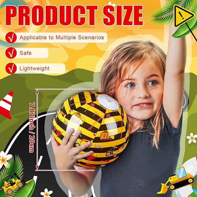 Leyndo 12 Pack Construction Car Themed Beach Ball for Kids 7.87" Bulk for Summer Pool and Beach Game Gifts and Birthday Party Supplies and End of The Year Class Party Decoration Favors