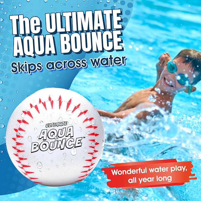 Activ Life Ultimate 2 Pack Larger 3” Water Skip Balls - Bouncing Balls for Swimming Pool & Beach Fun - Designs Include Baseball, Basketball, Volleyball, and Tennis for Kids, Friends, and Family