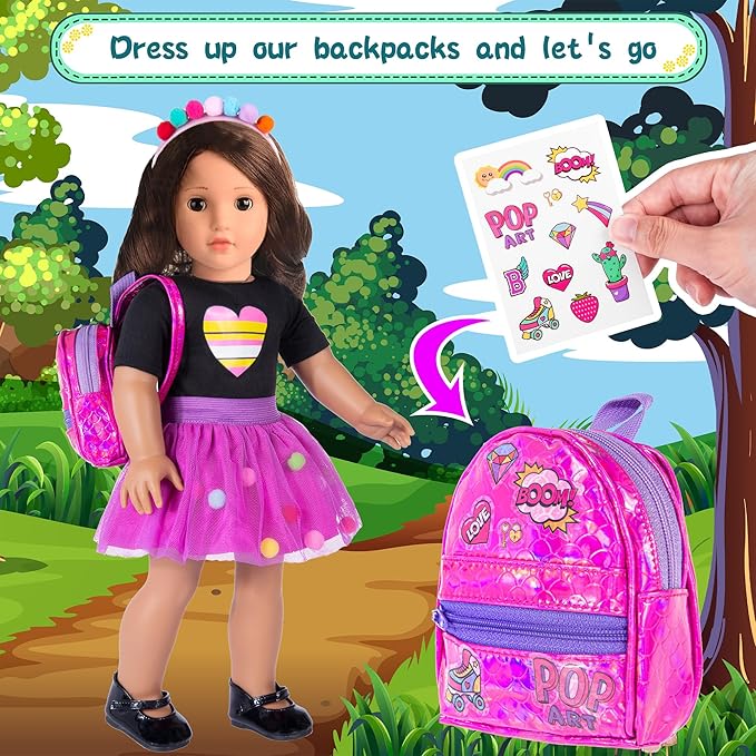ebuddy 18 Inch Doll Clothes and Accessories - Travel Suitcase Play Set for 18" Dolls, Includes Clothing, Backpack, Roller Skates & More (Doll Not Included)