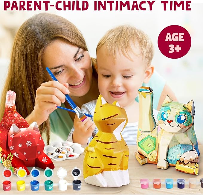 Goody King Paint Your Own Cat Lamp Kit, 3PCS DIY Cat Night Light, Easter Basket Stuffers, Arts & Crafts for Kids Ages 8-12, Painting Kit for Kids, Easter Birthday Gifts for Kids Ages 3+