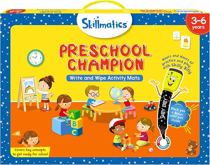 Skillmatics Educational Game : Preschool Champion | Reusable Activity Mats with 2 Dry Erase Markers | Gifts & Preschool Learning for Ages 3-6