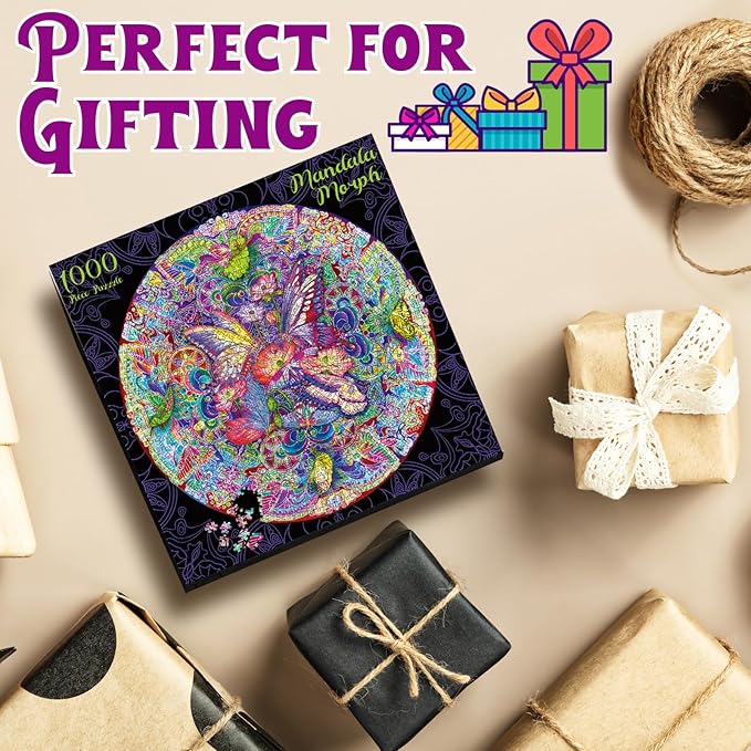 Antelope - 1000 Piece Mandala Puzzle for Adults, Mandala Morphe Jigsaw Puzzles 1000 Pieces,1000 Piece Round Puzzles, Butterfly Puzzles, High Resolution, Matte Finish, Smooth Edging, No Dust