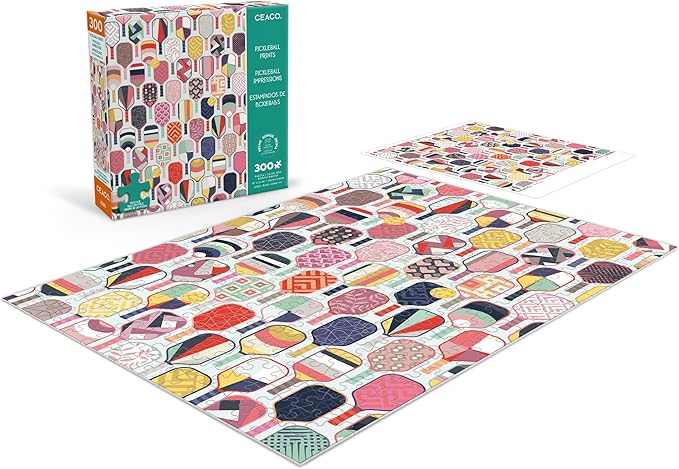 Ceaco – Pickleball Prints - Emma Schonenberg – 300 Piece Jigsaw Puzzle for Adults with Oversized Pieces and Bonus Poster – Colorful Pickleball Paddle Art Puzzle
