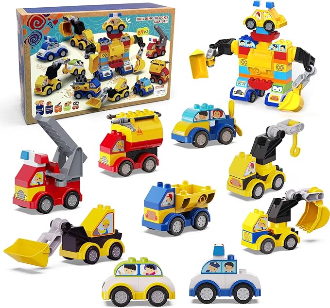Building Blocks for Toddlers 2-5, 89 PCS Blocks Car Set for Kids Classic Large Building Bricks Compatible with Major Brands Educational Toys for All Ages