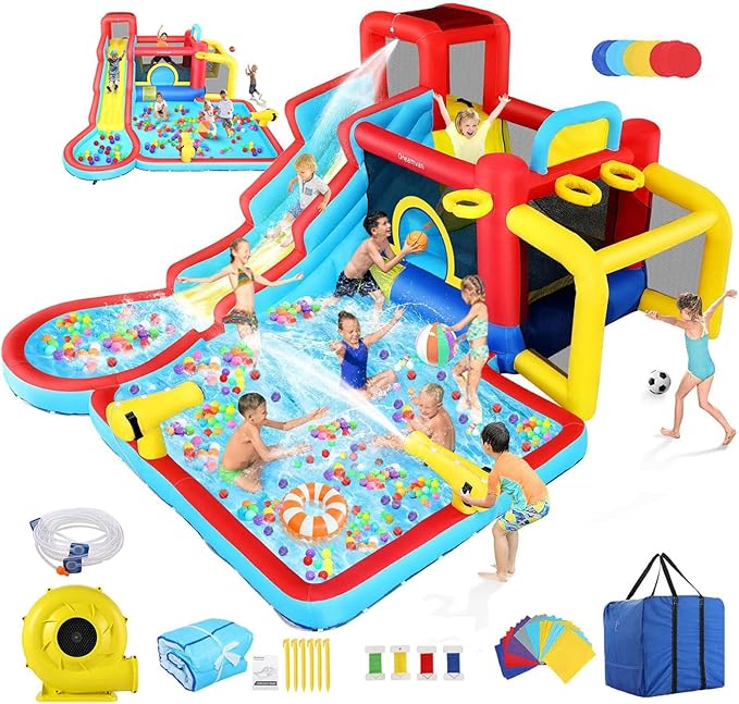 AKEYDIY Water Slide Bounce House,13×12.5ft Waterfall Waves Mega Water Slides Park |Inflatable Water Slide for Big Kids 8-12 &3-10,Large Pool,Blow Up Water Slide for Kids Backyard Outdoor