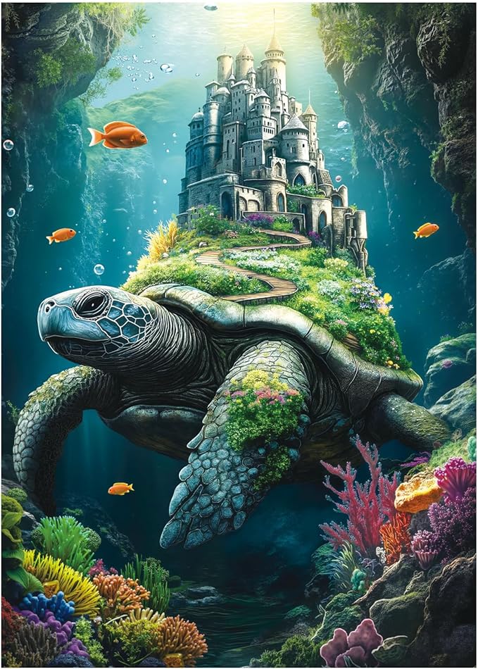 Fantasy Sea Turtle Ocean Puzzle 1000 Pieces for Adults, Turtle Castle Animals Nature Jigsaw Puzzles, Underwater Coral Vintage Art Puzzles