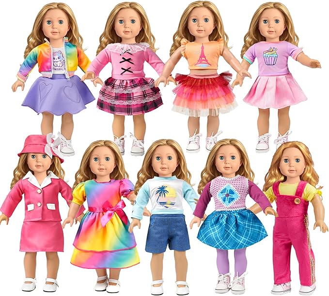 WONDOLL 9 Sets American 18 Inch Doll Clothes and Accessories - Outfits Sets - Princess Fashion Bundle for Girl(No Doll)