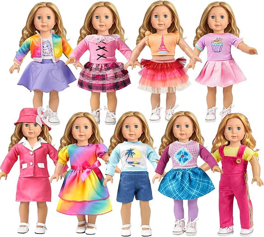 WONDOLL 9 Sets American 18 Inch Doll Clothes and Accessories - Outfits Sets - Princess Fashion Bundle for Girl(No Doll)