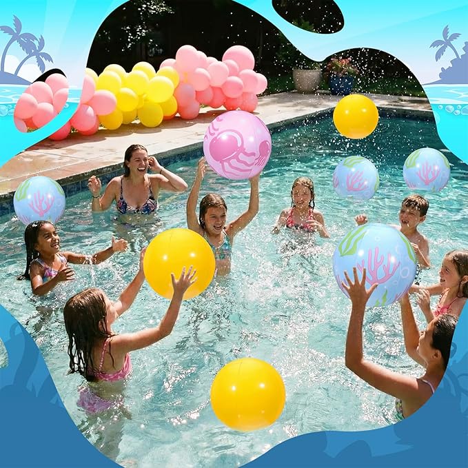 12 Pcs Cartoon Style Beach Balls 7.87 Inch Jellyfish and Coral Marine Creatures Inflatable Beach Balls for Cartoon Fans Tropical Hawaii Summer Swimming Pool Water Games Party Favors