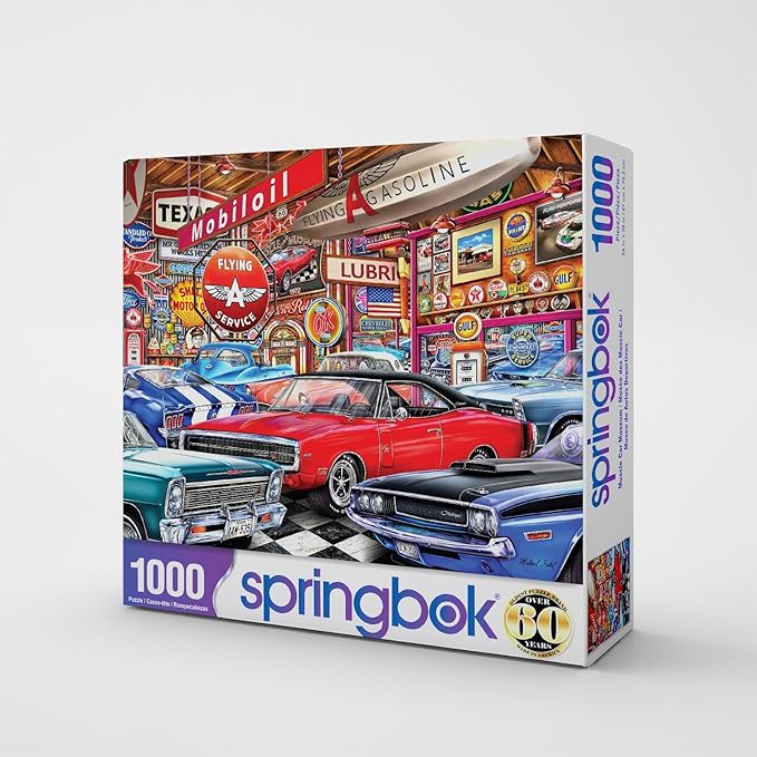 Springbok Muscle Car Museum 1000 Piece Jigsaw Puzzle for Adults - Classic Cars - Unique Cut Pieces - Made in USA