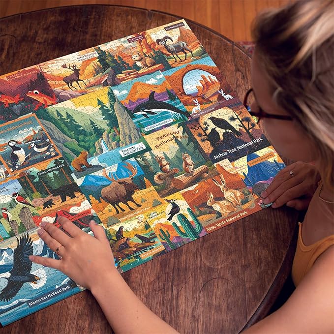American National Parks Puzzle for Adults 1000 Pieces, PICKFORU Travel Poster Landscape Puzzle Scenery of Zion Yellowstone Yosemite with Animals, Scenic Jigsaw Puzzles for Adults Mountain Scene