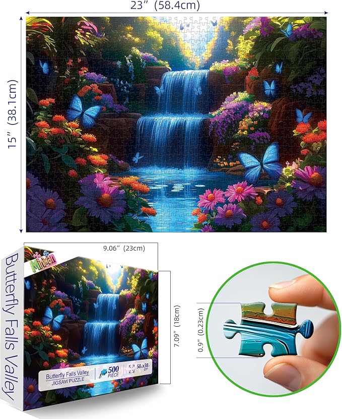 Spring Valley 500 Piece Puzzles for Adults, Butterfly Falls Puzzle for Adults, Hard Challenge Art Jigsaw Puzzles, for Gifts Birthday Party Games Family, 23 * 15 inchches inch Dust Free Puzzle