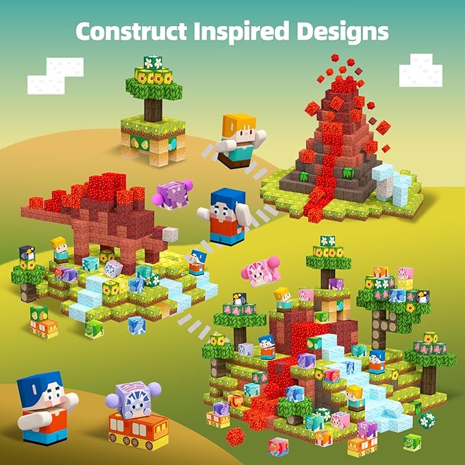 GobiDex 240PCS Magnetic Blocks Playset, Dinosaur STEM Educational Building Toys, Sensory Pretend Play Gift for Boys and Girls