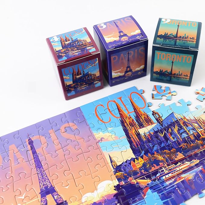 rokt&razo, Global City Tour, 24 Mini Pack Jigsaw Puzzles, 1000 Pieces Daily Challenge Pack with Reference Poster, Advent Calendar, Family Game Nights, Finish Size 27.5 * 19.7 in (Index on The Back)