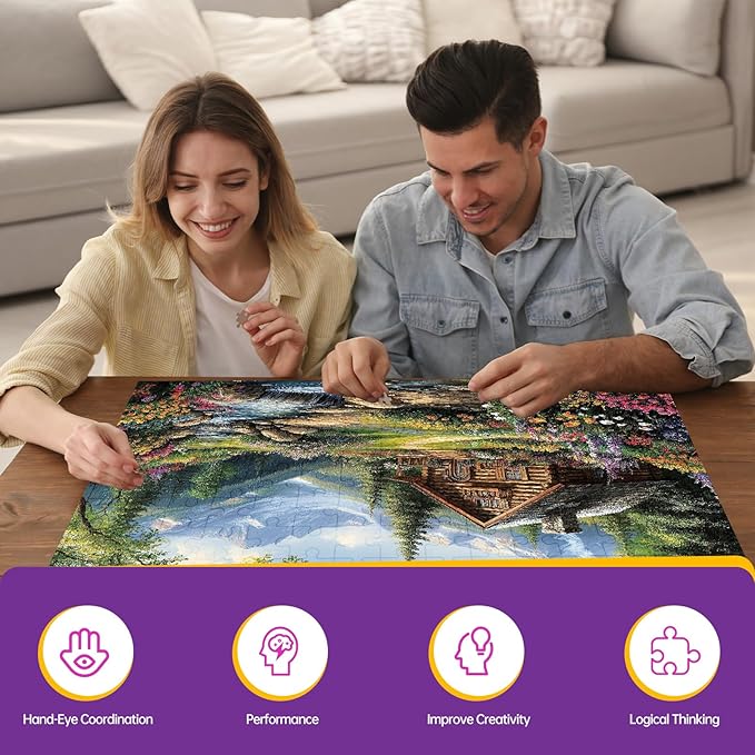 500 Piece Puzzle for Adults, Spring Riverside Cabin Jigsaw Puzzles 500 Pieces, Village Nature Puzzles for Adults 500 Pieces, Home Decor Birthday Party Gift Toy for Men Women Elders, 20.5 x 15 in