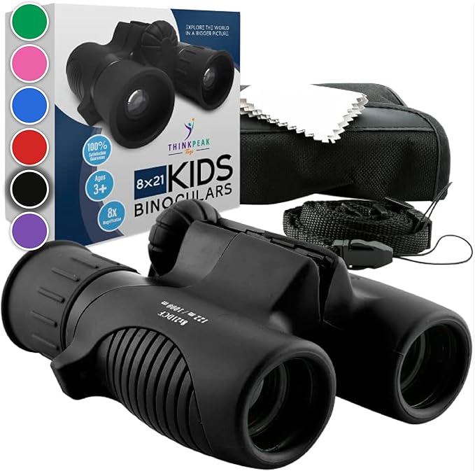 Think Peak Black Binoculars Science Toy for Kids Ages 3-12 Years - Real Compact Outdoor Adventure & STEM Educational Nature Hiking Explorer for Bird Watching, Camping Children’s Birthday Gift