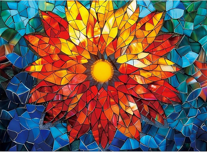 Puzzles for Adults 500 Pieces,Stained Glass Flower Puzzle,Impossible Hard Difficult Challenging Puzzle for Adults, Mosaic Flower of Life Jigsaw Puzzles 500 Pieces, Perfect for Game Nights 20.5X 15in