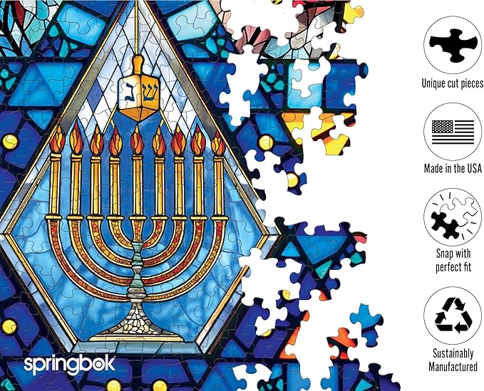 Springbok Star of David 500 Piece Round Puzzle for Adults- Beautiful Stained Glass Star of David Image