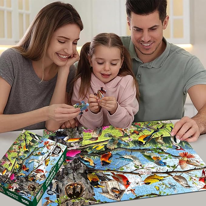 Jigsaw Puzzles 500 Pieces, Wild Birds Puzzles for Adults, Nature Puzzle with Hummingbirds and Flowers Colorful 500 Piece Puzzle