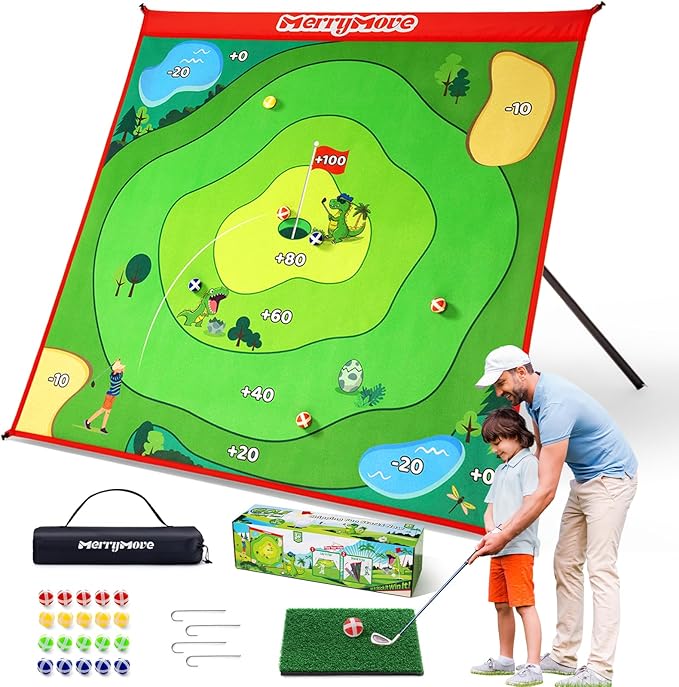 Golf Chipping Game Set : Portable 6-Angle Adjustable Practice Mat Set with 20 Sticky Balls for Indoor Outdoor Family Fun (Golf Club Not Included)