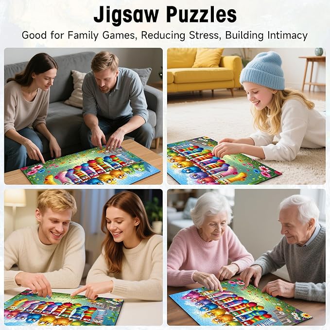 Funny Birds Puzzles for Adults 1000 Pieces, Cute Colorful Cartoon Bird on Clothesline & Socks Art Puzzle with Letters on Back, 28x20 Challenging Wall Decor, Family Game, Easter