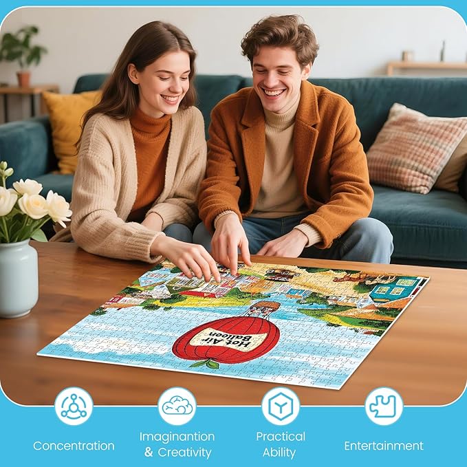 500 Piece Puzzles for Adults, Hot Air Balloon 500 Piece Puzzle, Charming Colorful Houses Jigsaw Puzzles, Relaxing Gifts for Adults, Seniors, Finished Size 20.5” x 15”