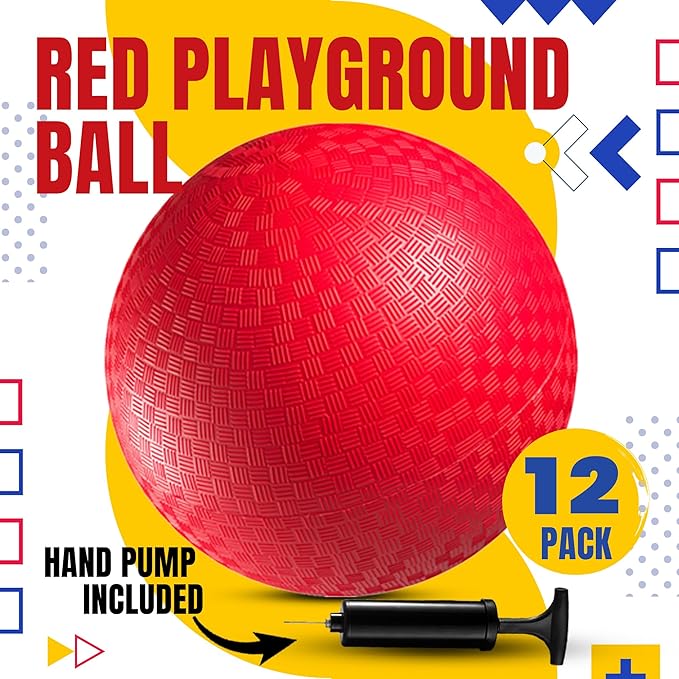 Playground Balls Bulk - 8.5 Inch Red Rubber Kickball Bouncy Inflatable Balls for Kids & Adults, Indoor & Outdoor Games, Kickballs, Dodgeball, Four Square, and More, (12-Pack)