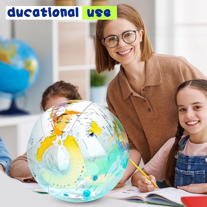 12 Pack 12 inches Inflatable Globe Blow up World Globe PVC Earth Beach Ball Globes for Party Bags Swimming Pool Game Geography Classroom Playing or Teaching Party Favors Decorations (Color Set 1)