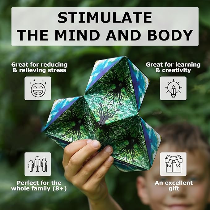 Shashibo Shape Shifting Box - Award-Winning, Patented Fidget Cube w/ 36 Rare Earth Magnets - Transforms Into Over 70 Shapes, Gift Box, Download Fun in Motion Toys Mobile App (Undersea, 4 Pack)