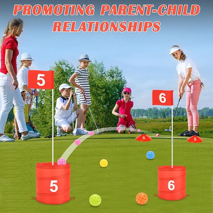 deAO Golf Yard Game Backyard Games for Kids Adults, Portable 6 Holes Golf Course with Balls and Flag,Family Gifts for Outdoor Indoor,Lawn, Park, Beach, Camping, Hotel (Red)