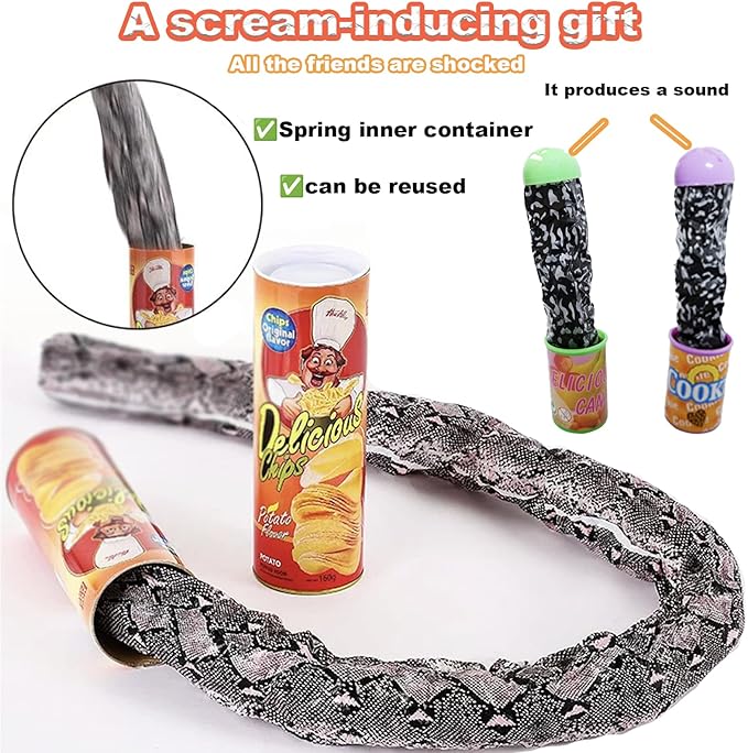 5pcs Snake in a Can + Ketchup Mustard Set + Potato Chip Fake Snake Prank Kit for Adults & Kids | Funny Jokes for April Fools & Parties