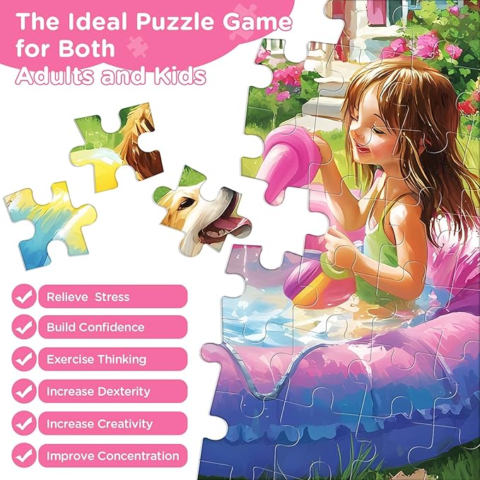 300 Piece Puzzles for Adults,Jigsaw Puzzles 300 Pieces Summer Puzzle,Dog Puzzle for Adults Kids Seniors,Girl Jigsaw Puzzle Games Premium Cardboard Puzzles Birthday Party Family Activity Great Gift