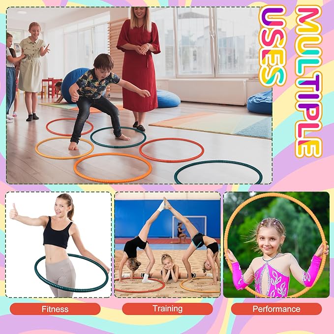 Sratte 8 Pcs Color Hoop Detachable Adjustable Exercise Ring Plastic Hoop for Gymnastics Dog Agility Equipment Party Decor, 4 Colors