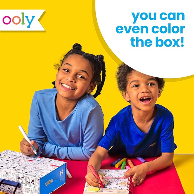Ooly X Peanuts 60 PC Coloring Activity & Sticker Book in a Travel Box, 8 Washable Markers, 8 Jumbo Crayons, 40 Drawing Sheets & More