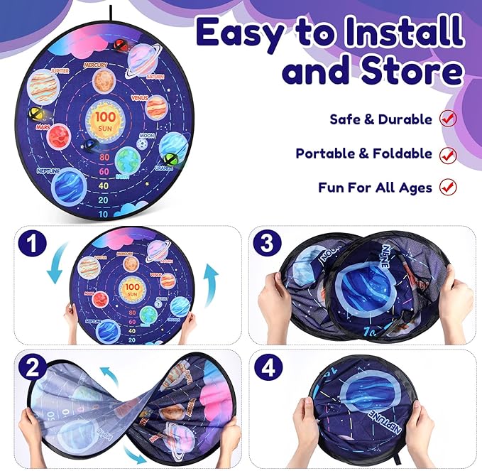 Hungdao 3 Sets Carnival Games Combo Set, Dart Board with Balls Plastic Cones Ring Bean Bags Toss Game for Boys Girls Adults Family Birthday Yard Indoor Outdoor