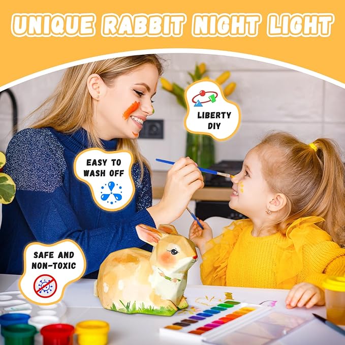 Paint Your Own Bunny Lamp Kit, Arts and Crafts for Kids Ages 8-12, Art Supplies Painting kit for Kids 6-12, Bunny Crafts Night Light, Birthday Easter Party Holiday Gift for Girls Boys Ages 3 4 5 6 7+