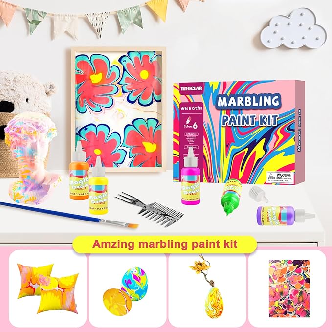 Water Marbling Paint for Kids, Easter Basket Stuffers,Birthday Gifts for Kids 3+ Years Old,Arts and Crafts for Girls Boys Ages 8-12 6-8 3-5,STEM Science Toys