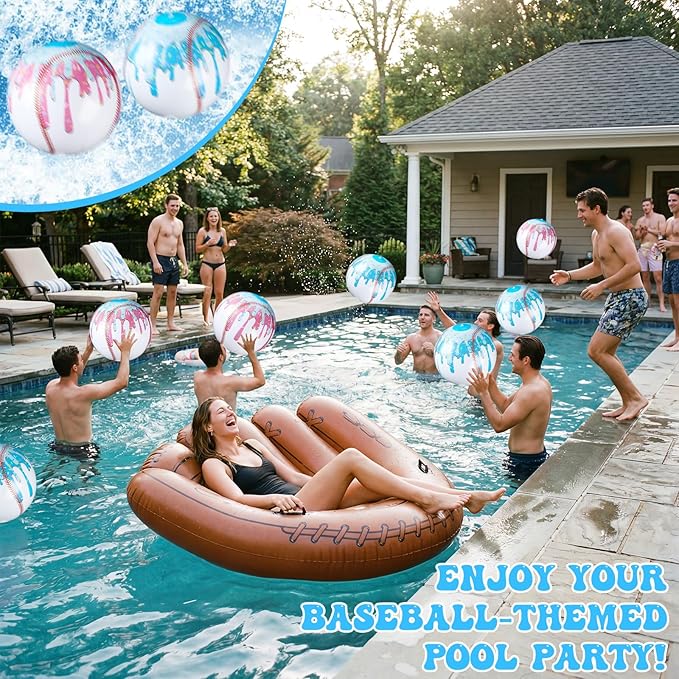 12 Pack Beach Balls, 10'' Ice Cream Drip Baseball Themed Beach Balls Inflatable Ball for Baseball Party Favors Summer Swimming Pool Birthday Holiday Outdoor Decoration(Stylish)