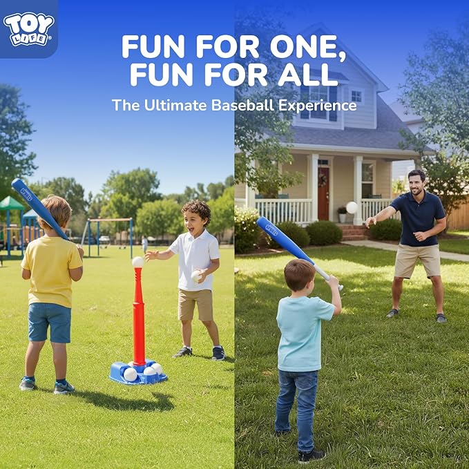 TOY Life Tball Set for Kids 3-5 & 5-8 - Toddler Baseball Tee and Bat Set with Ball Launcher & 6 Balls - Ideal Boy Toy Gift for Outdoor Play and Beginner Training