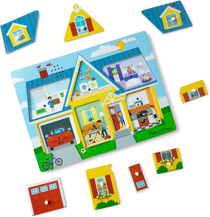 Melissa & Doug Around The House Sound Puzzle - Wooden Peg Puzzle (8 pcs)