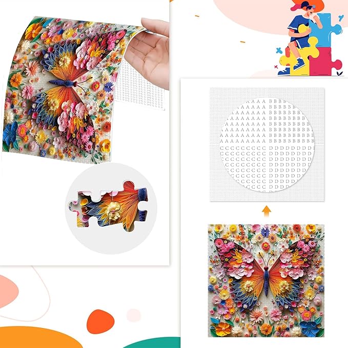1024 Piece Butterfly Flowers Jigsaw Puzzle for Adults, Colorful Flowers Puzzles for Adults 1000 Pieces, Challenging Puzzle for Friends Family Activity Game Nights, Finished Size 19.7" x 19.7"